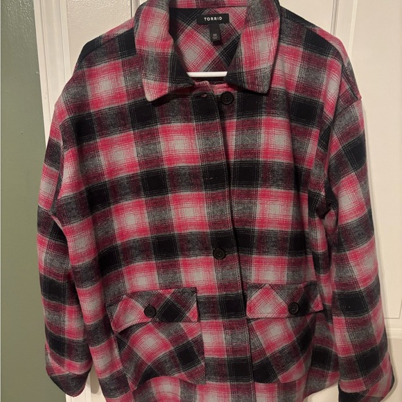Torrid Women's Pink and Black Checkered Utility Jacket - Picture 1 of 3